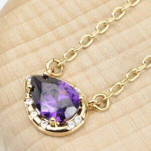 Rose Gold Pendant Necklace with Purple Stone & Extender, XPNL0398